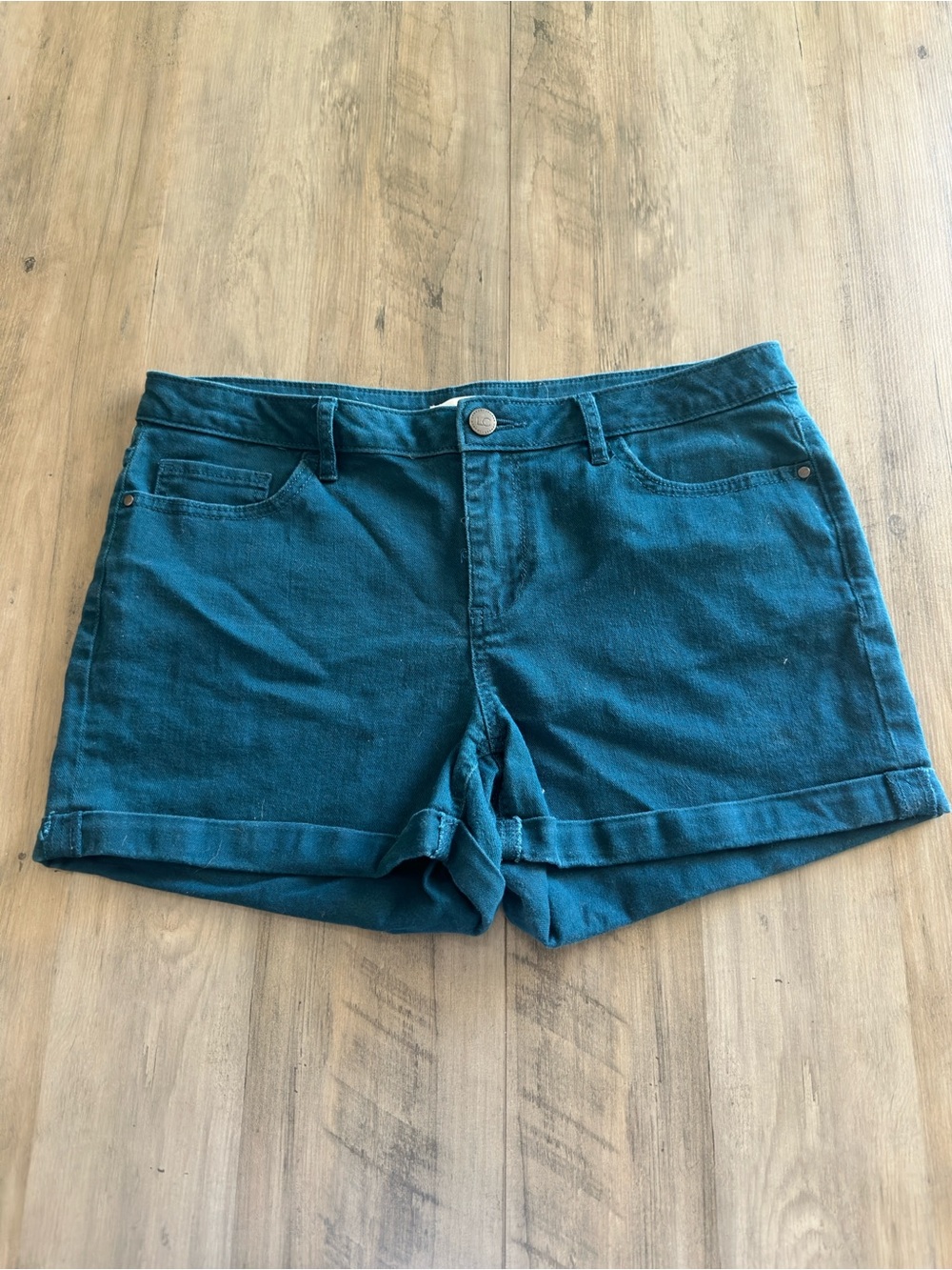 LC Lauren Conrad Teal Denim Roll-Hem Shorts